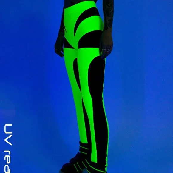 Cyberdog Seduction Leggings Neon UV Yellow Green Medium - Picture 3 of 6